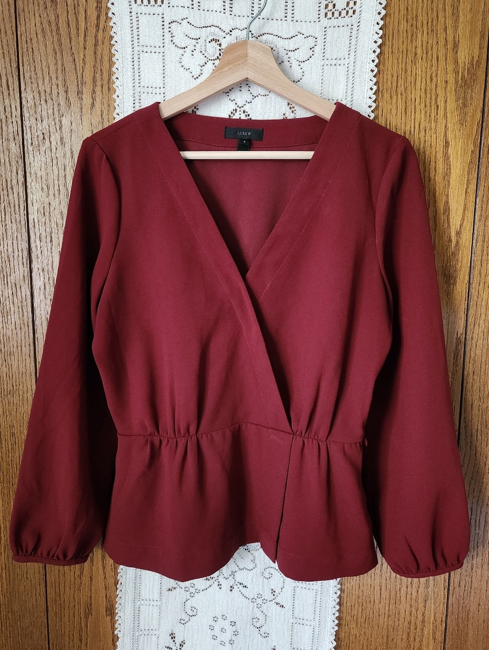 J. Crew Women's Burgundy Faux Wrap Peplum Blouse
